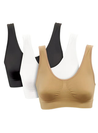 Women's Seamless Sports Bra Plus Size Yoga Bras Athletic Medium Impact  Wirefree Bra Tops Black/Beige