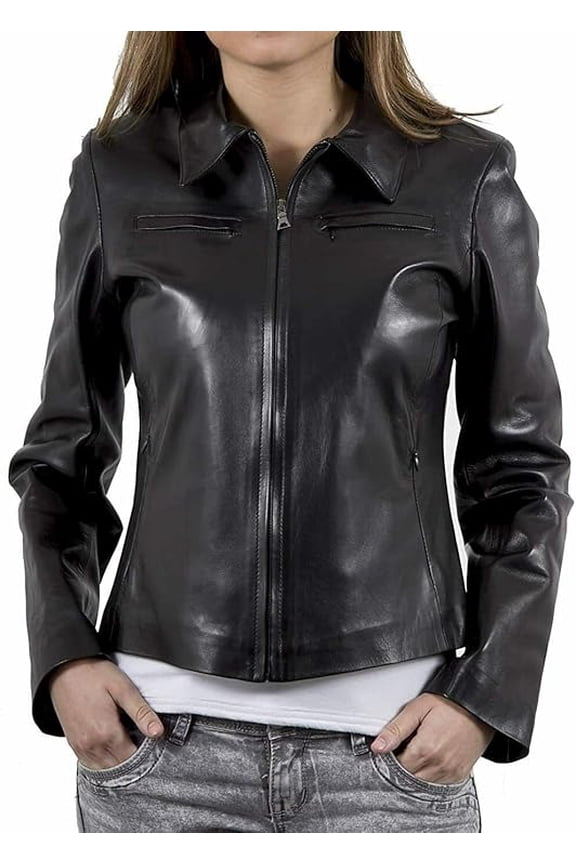 Women's Genuine Black Lambskin Leather Jacket Motorcycle Slim fit Biker Jacket W558
