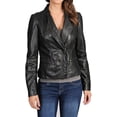thumbnail image 1 of Women's Genuine Black Lambskin Leather Motorcycle Jacket Christmas Stylish Coat W289, 1 of 3