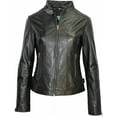 thumbnail image 1 of Women's Genuine Black Lambskin Leather Motorcycle Jacket Christmas Stylish Coat W407, 1 of 4