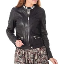 Women's Genuine Black Lambskin Leather Motorcycle Jacket Stylish Coat W689