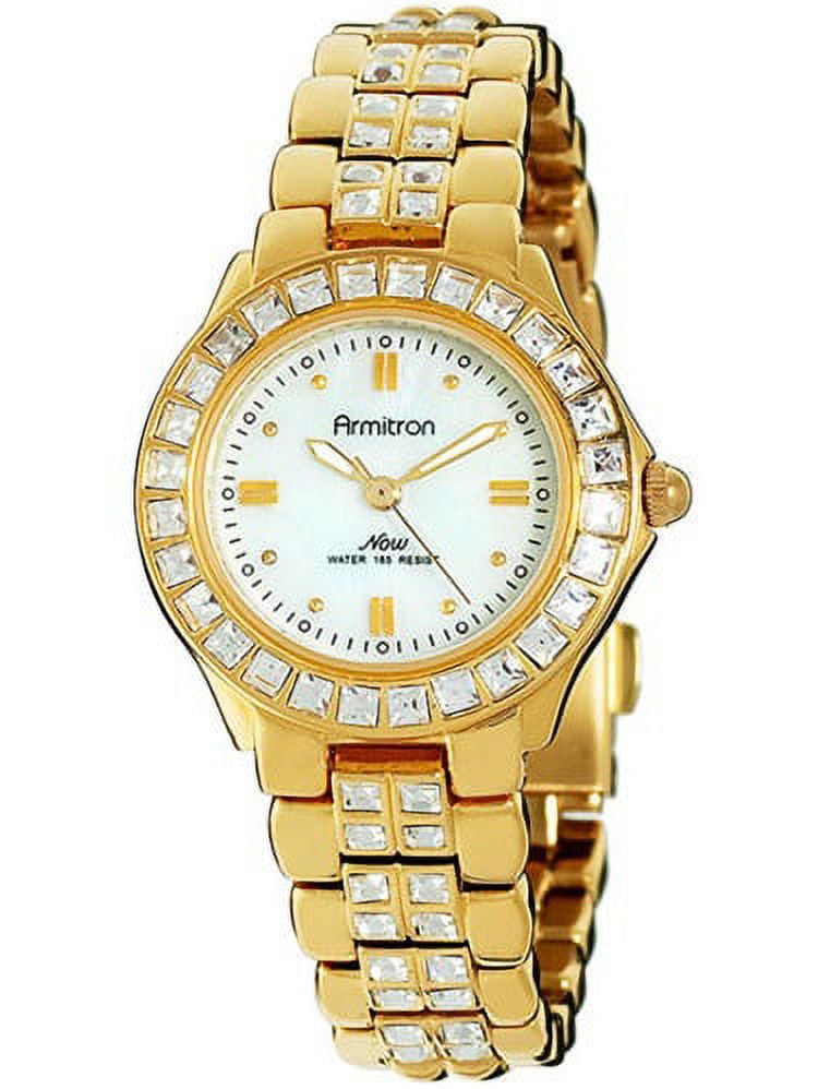 Women's Genuine Crystal Accented Mother-of-Pearl Dial Dress Watch