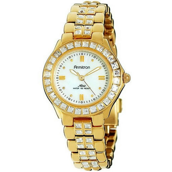 Women's Genuine Crystal Accented Mother-of-Pearl Dial Dress Watch