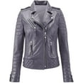 thumbnail image 1 of Women's Genuine Gray Lambskin Quilted Leather Jacket Motorcycle Slim fit Biker Jacket W180, 1 of 3