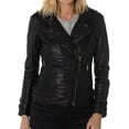 thumbnail image 1 of Women's Genuine Lambskin Leather Jacket Motorcycle Biker Leather Black Jacket W153, 1 of 4
