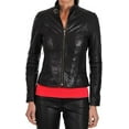 thumbnail image 1 of Women's Genuine Lambskin Leather Jacket Motorcycle Biker Leather Black Jacket W617, 1 of 3