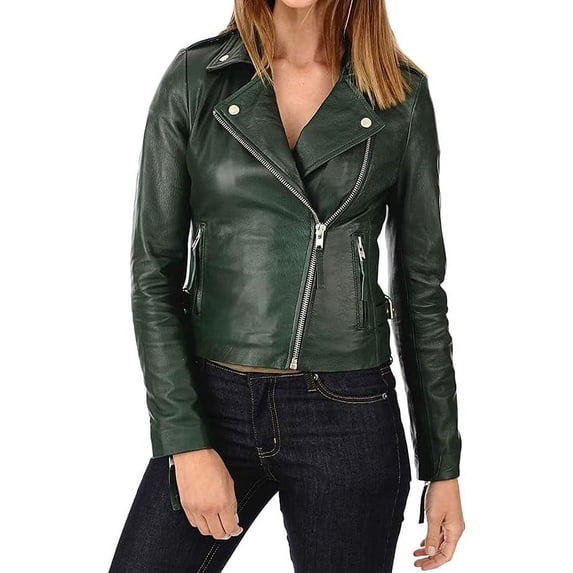 Women's Genuine Lambskin Leather Jacket Motorcycle Biker Leather Jacket W025