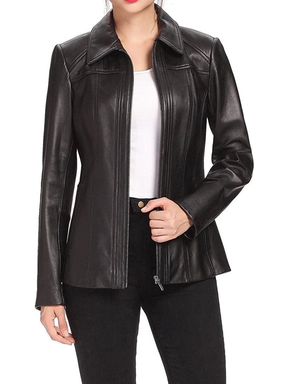 Women's Genuine Lambskin Leather Jacket Slim Fit Biker Black jacket Coat