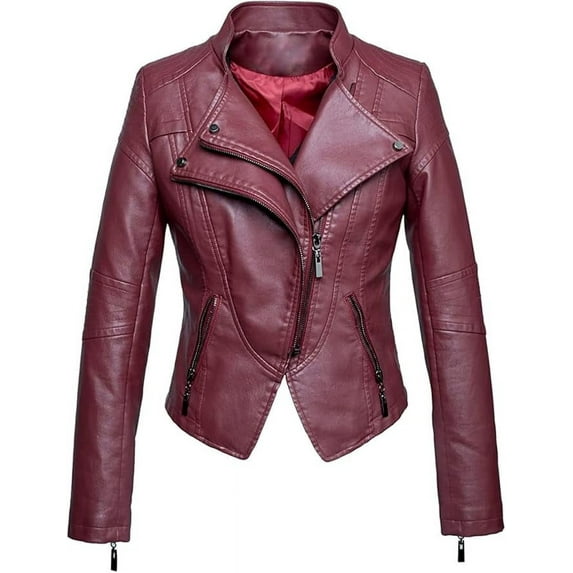 Women's Genuine Lambskin Leather Motorcycle Jacket Christmas Red Stylish Coat W265