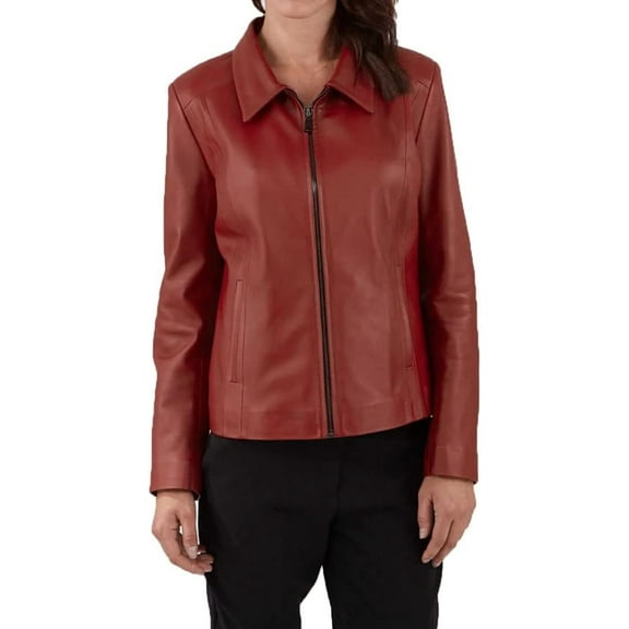 Women's Genuine Lambskin Real Leather Red Jacket Stylish Collared Basic Overcoat W120
