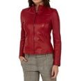 thumbnail image 1 of Women's Genuine Lambskin Red Leather Motorcycle Jacket Stylish Coat Casual wear W114, 1 of 4