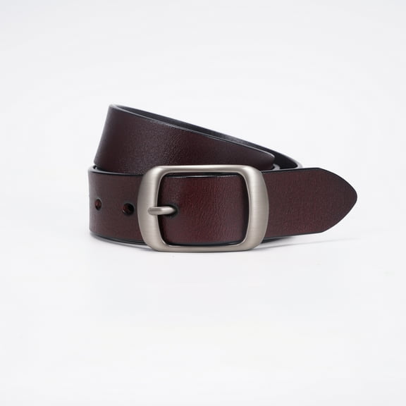 Women's Genuine Leather Belt - Elegant brown genuine leather belt with a metallic buckle, suitable for jeans, dresses, formal wear, and everyday wear, appropriate for both casual and special occasion