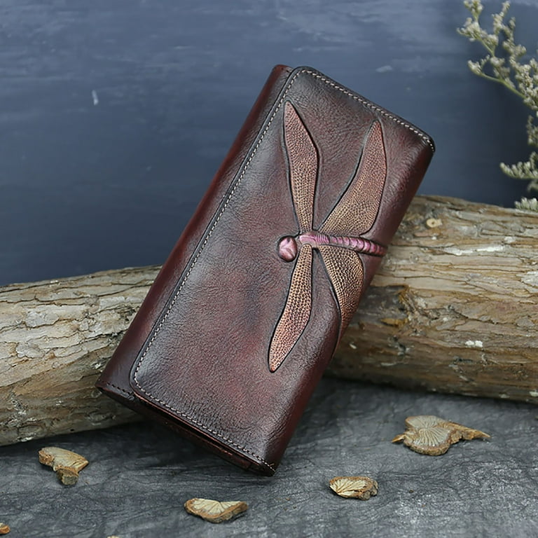 Women's Genuine Leather Bifold Wallet, Vintage Long Checkbook Wallet, Multi Card Case Billfold Women's Genuine Leather Bifold Wallet, Vintage Long Checkbook Wallet, Multi Card Case Billfold