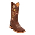 thumbnail image 1 of Women’s Genuine Leather Brown Cowgirl Cowboy Boot Floral Embroidered Square Toe Western Boot, 1 of 4