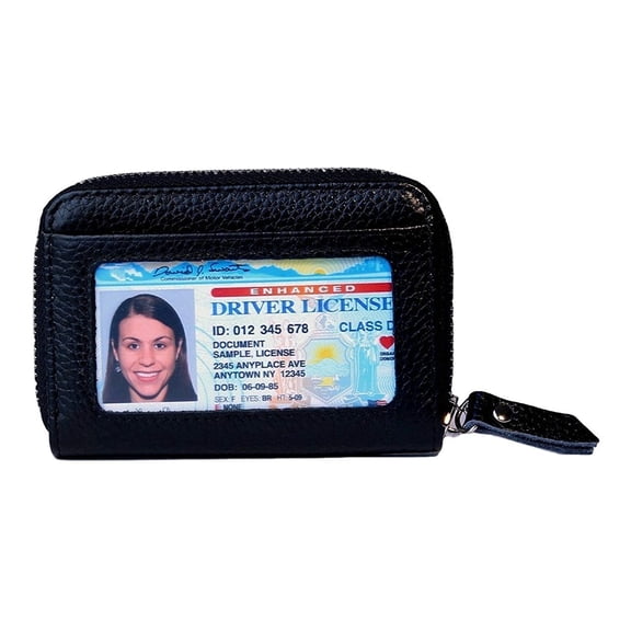 Women's Genuine Leather Credit Card Holder RFID Secure Spacious Cute Zipper Card Wallet Small Purse with ID Window