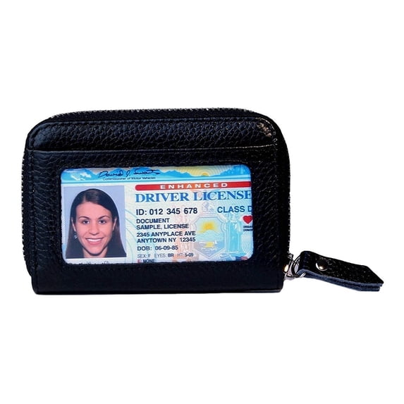 Women's Genuine Leather Credit Card Holder RFID Secure Spacious Cute Zipper Card Wallet Small Purse with ID Window