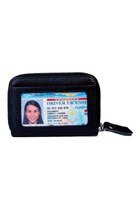 Women's Genuine Leather Credit Card Holder RFID Secure Spacious Cute Zipper Card Wallet Small Purse with ID Window