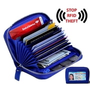 Womens Genuine Leather Credit Card Holder RFID Secure Spacious Cute Zipper Card Wallet Small Purse with ID Window