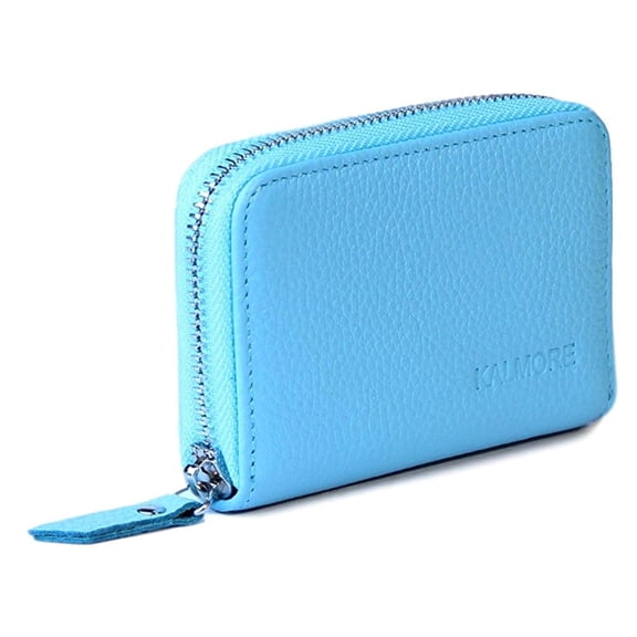 Women's Genuine Leather Credit Card Holder RFID Secure Spacious Cute Zipper Card Wallet Small Purse with ID Window