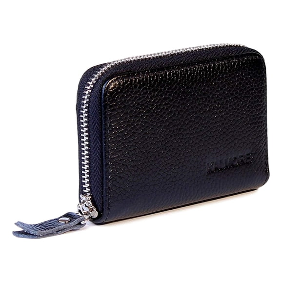 Women's Genuine Leather Credit Card Holder RFID Secure Spacious Cute Zipper Card Wallet Small Purse with ID Window