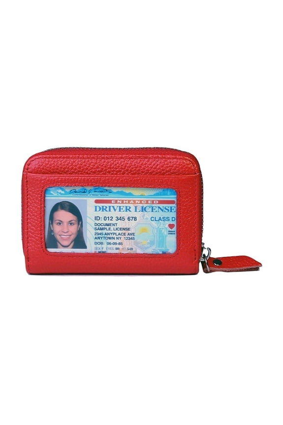 Women's Genuine Leather Credit Card Holder RFID Secure Spacious Cute Zipper Card Wallet Small Purse with ID Window