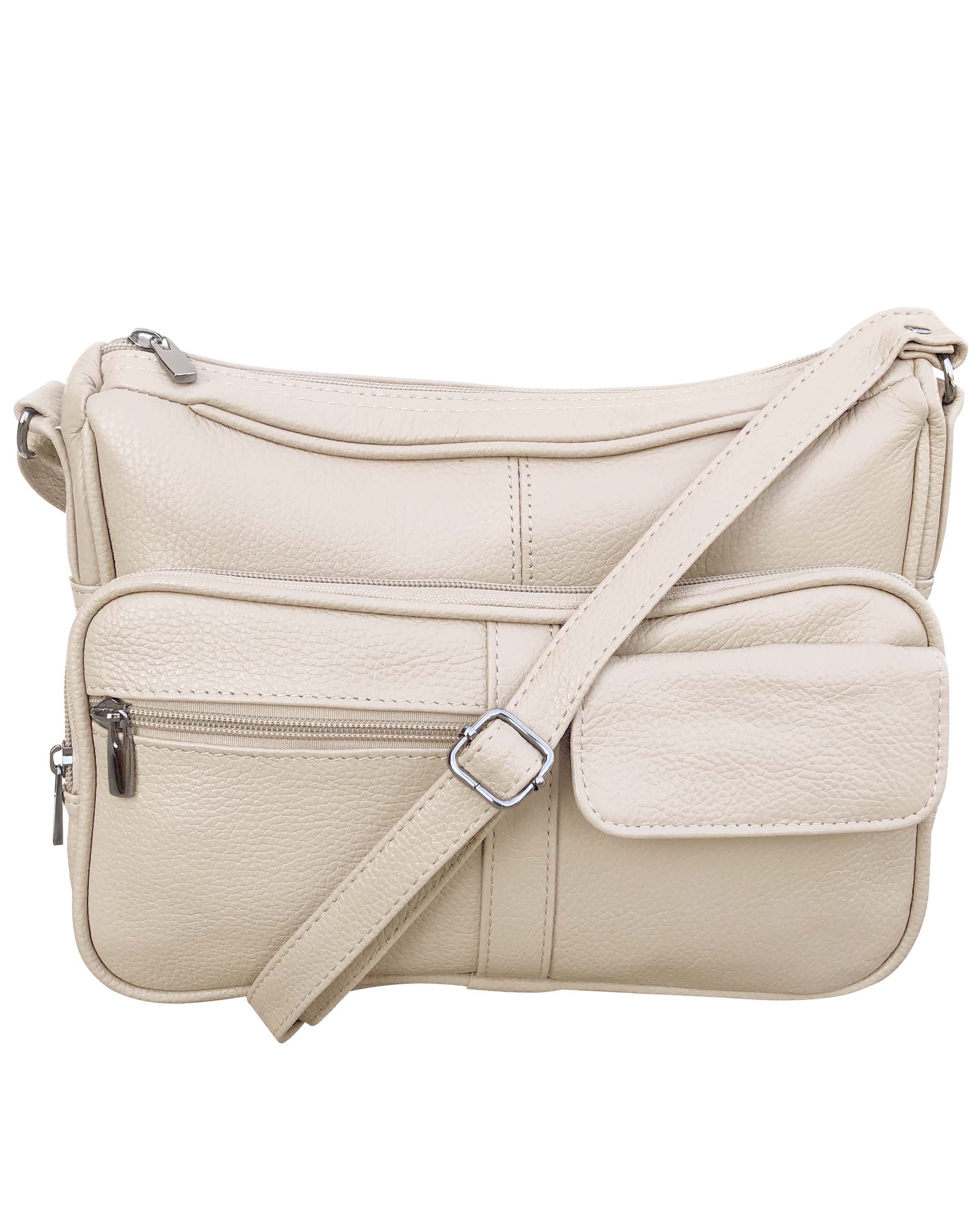 Roma Leathers Women's Genuine Leather Cross Body Shoulder Strap Organizer Purse Cream, Size: Medium, White