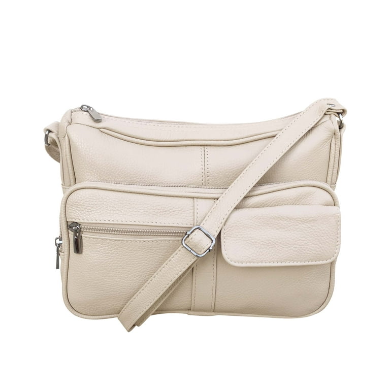 Women's Genuine Leather Cross Body Shoulder Strap Organizer Purse Cream