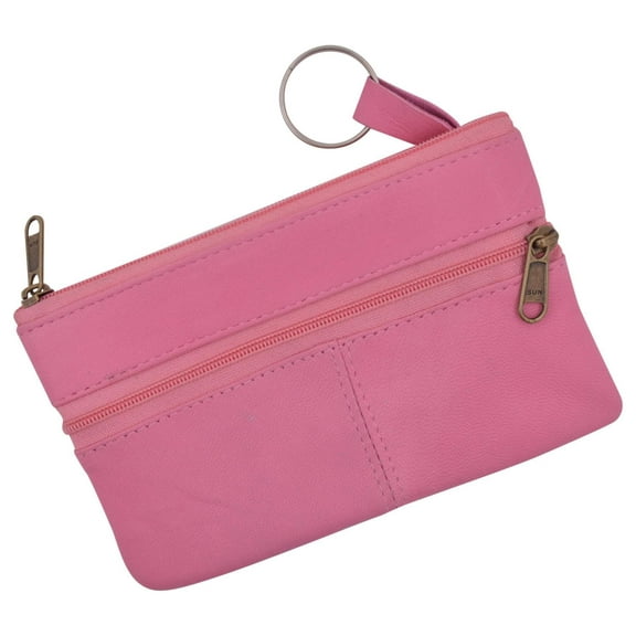 Women's Genuine Leather Large Coin Change Purse with Key Ring for Ladies