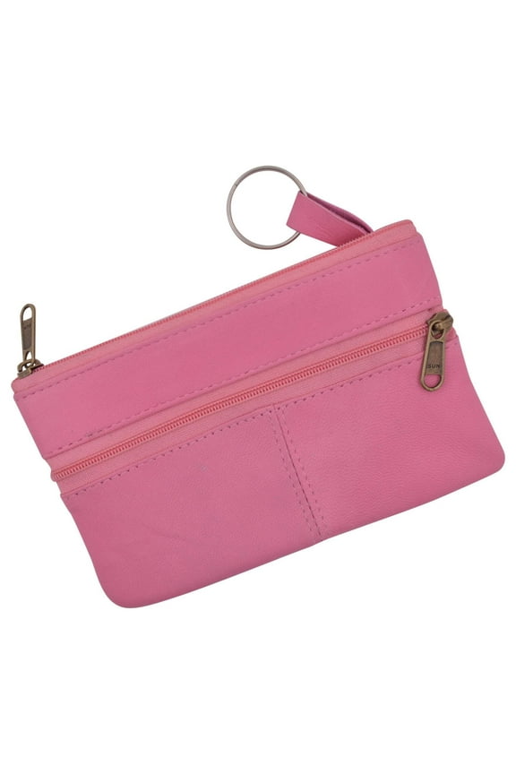 Women's Genuine Leather Large Coin Change Purse with Key Ring for Ladies