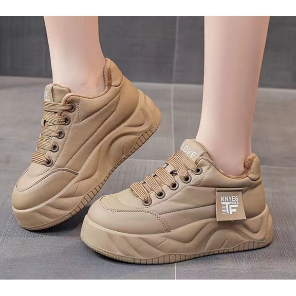 Women's Genuine Leather Platform Heighten Fashion Sneaker Retro Round-Toe Lace Up Lightweight Comfort Casual Walking Shoes