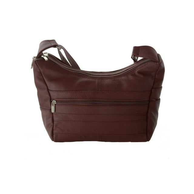 Women's Genuine Leather Purse Mid Size Multiple Pocket Shoulder Bag ...