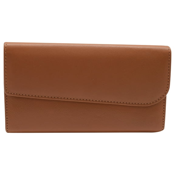 Women's Genuine Leather RFID Trifold Checkbook Slim Wallet for Ladies
