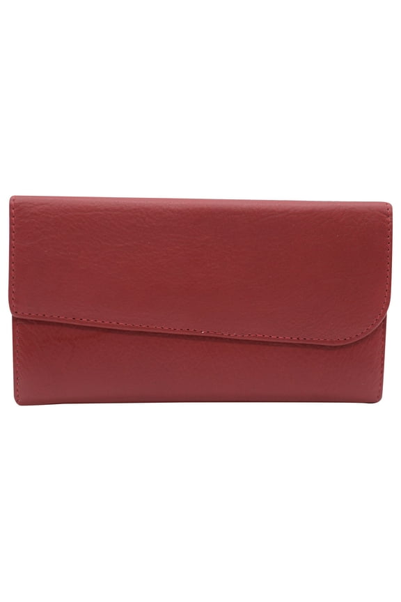 Women's Genuine Leather RFID Trifold Checkbook Slim Wallet for Ladies