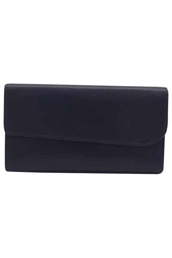 Women's Genuine Leather RFID Trifold Checkbook Slim Wallet for Ladies