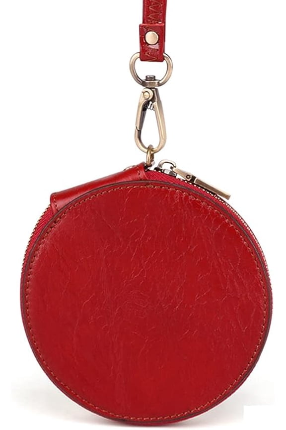Women's Genuine Leather Round Coin Purse Mini Pouch Change Wallet With Aipper Closure Cute Small Wallets Key Wallet