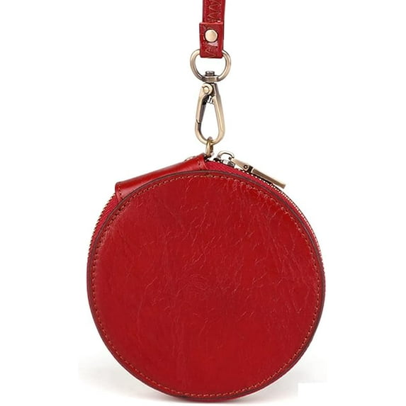 Women's Genuine Leather Round Coin Purse Mini Pouch Change Wallet With Aipper Closure Cute Small Wallets Key Wallet