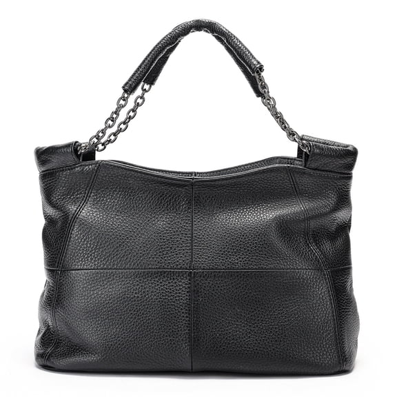 Women’s Genuine Leather Shoulder Bag Large Capacity Handbag with Chain Handles, Adjustable Strap, Zipper Closure & Multiple Compartments