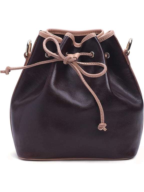 Women's Genuine Leather Soft Bucket Bag Stylish Outdoor Drawstring Satchel Purses Ladies Casual Crossbody Shoulder Bag