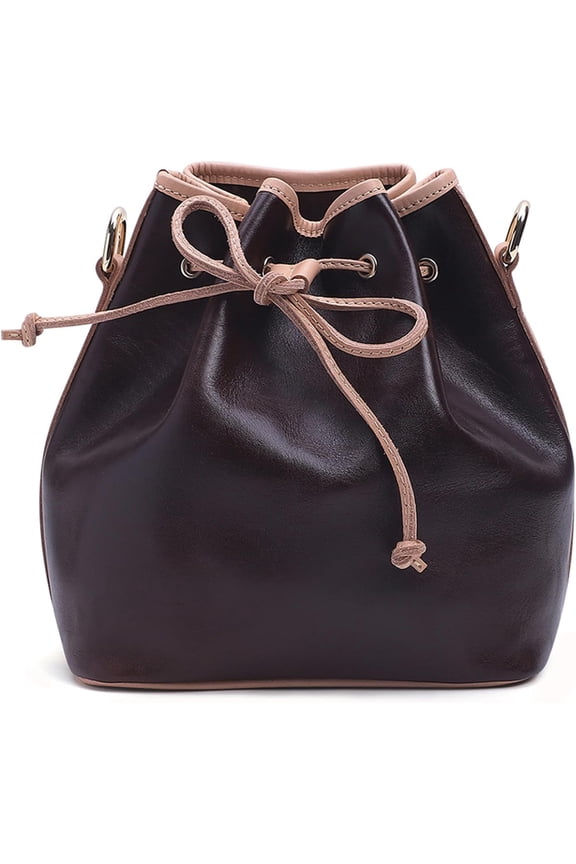 Women's Genuine Leather Soft Bucket Bag Stylish Outdoor Drawstring Satchel Purses Ladies Casual Crossbody Shoulder Bag