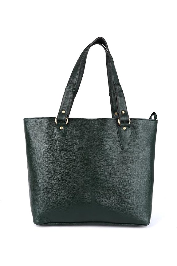 Women's Genuine Leather Vintage Tote Bag, Spacious Interior & Multiple Pockets Shoulder Handbag with Gold-Tone Hardware - Green
