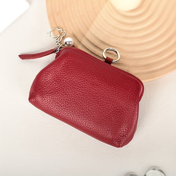 Women's Genuine Leather Wallet - Top-grain cowhide leather, full zip closure, gold-tone hardware, can hold cash and cards, Korean style, durable, suitable for everyday use.