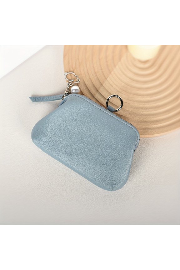 Women's Genuine Leather Wallet - Top-grain cowhide leather, full zip closure, gold-tone hardware, can hold cash and cards, Korean style, durable, suitable for everyday use.