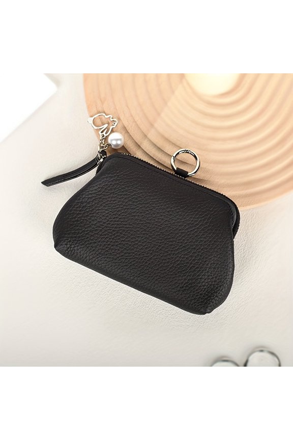 Women's Genuine Leather Wallet - Top-grain cowhide leather, full zip closure, gold-tone hardware, can hold cash and cards, Korean style, durable, suitable for everyday use.