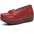 thumbnail image 1 of Women's Genuine Leather Wedge Heel Rocker Loafers Comfort Non Slip Platform Slip On Walking Shoes Casual Shopping Daily Mom Shoes, 1 of 6