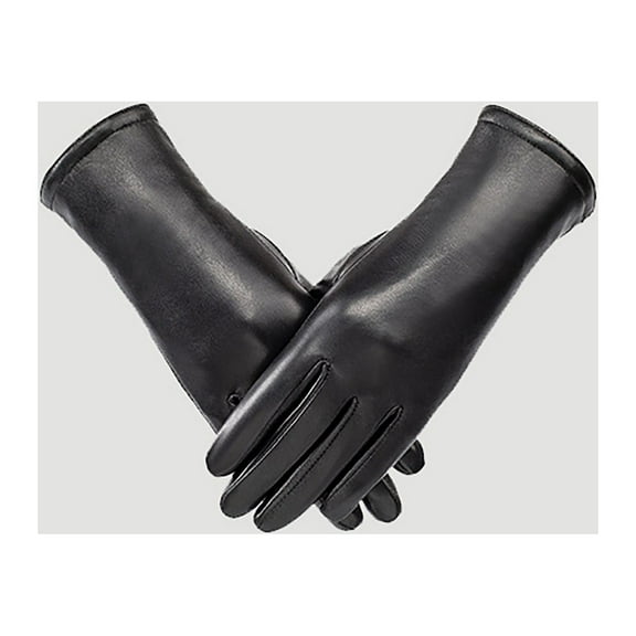 Women's Genuine Leather Winter Gloves, Plush Lined Warm Goatskin Driving Gloves, Touchscreen All-Finger Cold Weather Gloves, Windproof Long Cuff Gloves for Driving and Cycling Black