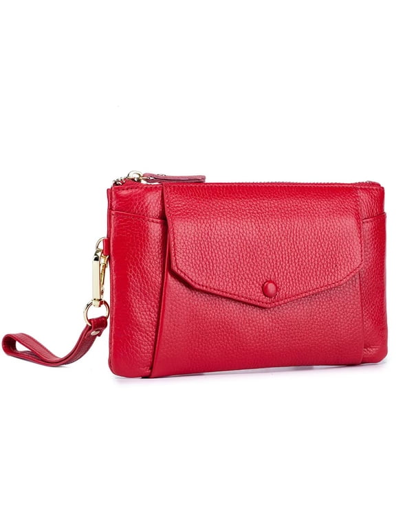 Women's Genuine Leather Wristlet Handbags Envelope Style Cell Phone Purse Card Holder Clutch Wallet