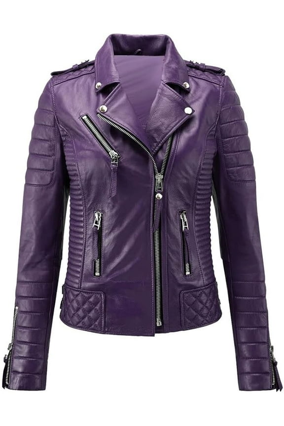 Women's Genuine Purple Lambskin Leather Jacket Motorcycle Biker Leather Jacket W194