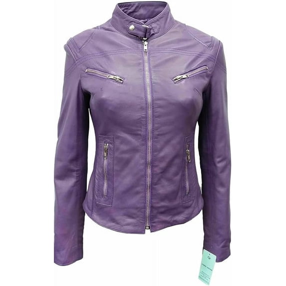 Women's Genuine Purple Lambskin Leather Jacket Motorcycle Slim fit Biker Jacket W448