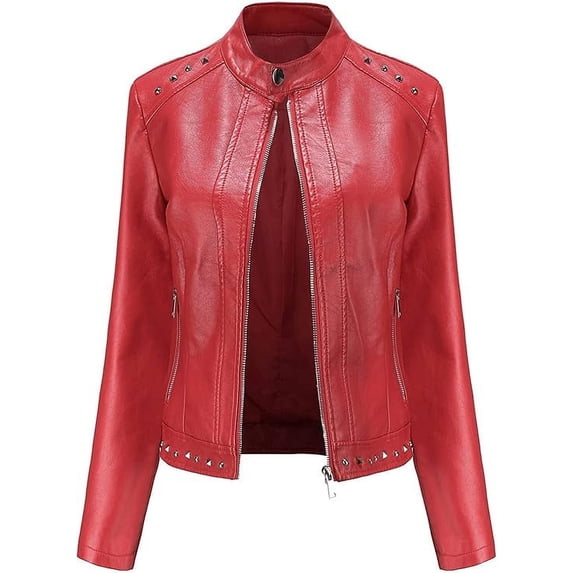 Women's Genuine Red Lambskin Leather Jacket Motorcycle Biker Leather Jacket W581