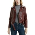 thumbnail image 1 of Women's Genuine Red Lambskin Leather Jacket Motorcycle Slim Fit Biker Belt Jacket W399, 1 of 4
